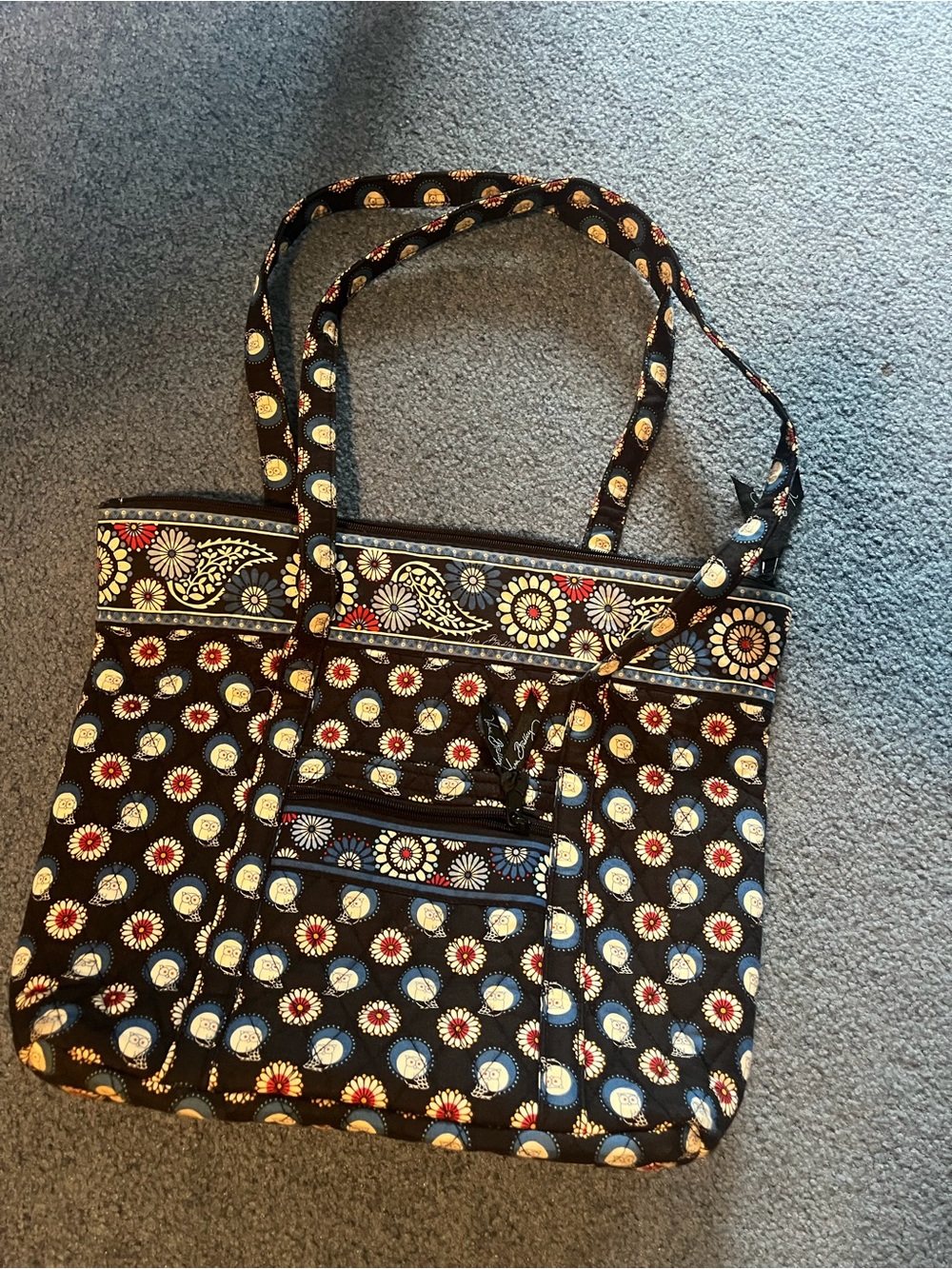 Vera Bradley Black Floral Patterned Tote Bag - Quilted Shoulder Bag